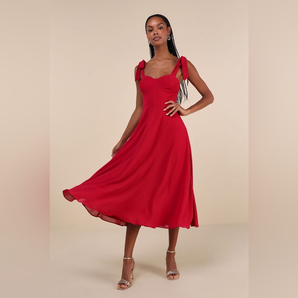 Lulu's Sophisticated Charisma Berry Red Tie-Strap A-Line Midi
Dress - Picture 3 of 5